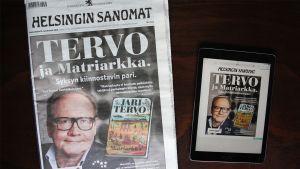 Kaikki verkkomainonta ei suinkaan ole selainkäyttäytymiseen perustuvaa ja tarkoin kohdennettua. Kuvassa Helsingin Sanomien etusivut paperilla ja verkossa. hesarin etusivut paperilla ja verkossa su 18.9.2016