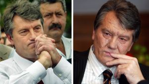 Bilderna tagna i juli och oktober 2004 Viktor Jusjtjenko i juli 2004 och oktober 2004.