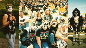 Fans i Donington, England 1996. Notera Lasse till vänster ca 1998. Sminkade Kiss-fans 1996 i Donington, England
