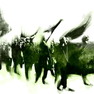 Graafinen tulkinta Suomen Vastarintaliikkeen mielenosoituskulueesta.