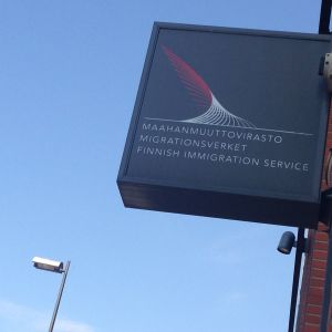 MIgrationsverkets skylt.