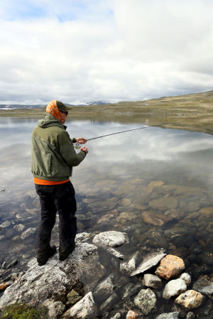 Mikko Peltola kalastaa Pitsusjärven rannalla