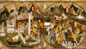 Decamerone-teoksen ajankuvaa kaupungista: The Conquest of Naples by Charles of Durazzo Master of Charles of Durazzo (Italian, Florentine, late 14th century)