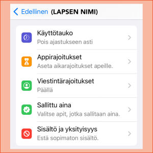 Kuvakaappaus iPhone-näytöltä Iphone-puhelin, ruutukaappaus, sovellukset, käyttäjärajoitukset, lapset, älypuhelin