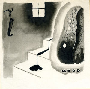 Tove Jansson kuvitti runon nimeltä "Mord" eli "Murha". Tove Janssonin kuvituskuva novelliin Murha