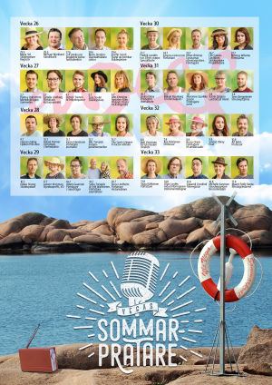 Klicka på bilden för att skriva ut listan i pdf-format Lista på Vegas sommarpratare. Sommarpratarna i små frimärksstora bilder och en stör Vegas sommarpratare-logo.