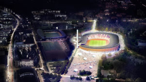 Helsingin olympiastadion katettun. Kuvassa näkyy Eläintarhan alue, jonka ympäristön muutoksiin arkkitehtitoimisto K2S on myös Helsingin olympiastadion
