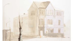 Entinen posti, maalaus Ilona Valkonen,2013 Monrepos Loviisa, entinen postin kulma