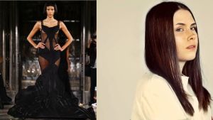 Cecilia Etzell och det pompösa mästerverket London Fashion Week 2016 avslutades med. Modellen var tvungen att gå på tå då klackskorna visade sig vara för små! Cecilia Etzell och finalklänningen på höstens 2016 London Fashion Week