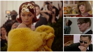 Toukokuun ensimmäisen maanantain tähtiä ja työläisiä: Rihanna (vas.), Anna Wintour, Andrew Bolton ja Wong Kar-wai. Rihanna, Anna Wintour, Andrew Bolton ja Wong Kar-wai. Kuvakaappauksia dokumenttielokuvasta Toukokuun ensimmäinen maanantai (2016).un