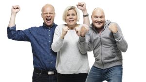 Villi kortti -ohjelma: kuvassa Ville Myllyrinne, Paula Noronen ja Kalle Palander.