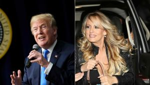 Donald Trump och Stormy Daniels sägs ha haft en affär 2006. Bildmontage med Stormy Daniels och Donald Trump, båda leende