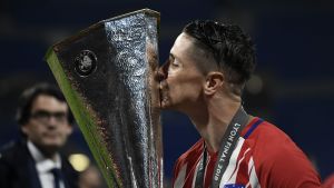 Fernando Torres fick hoppa in några minuter från slutet. Fernando Torres firar segern Europa League våren 2018.
