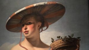 Den unga kvinnan med den flätade hatten i gypsy-stil målad av Caesar van Everdingen väckte uppmärksamhet på sin tid. En ung kvinna i en randig hatt.