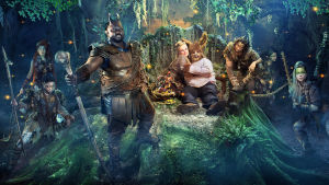 Cobweb (Charlotte Blake), Mustardseed (Marlene Madenge), Oberon (Nonso Anozie), Titania (Maxine Peake), Bottom (Matt Lucas), Puck (Hiran Abeysekera), Peaseblossom (Varada Sethu), Moth (Tia Benbow-Hart) Kuvassa: Cobweb (Charlotte Blake), Mustardseed (Marlene Madenge), Oberon (Nonso Anozie), Titania (Maxine Peake), Bottom (Matt Lucas), Puck (Hiran Abeysekera), Peaseblossom (Varada Sethu), Moth (Tia Benbow-Hart)