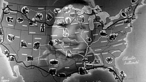 Kaarinan matkareitti Ristikuva tytöstä (Kaarina Tamminen) ja USA:n kartasta (1947).