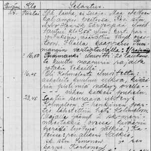 Petsamon harjoituskeskuksen sotapäiväkirja 28.11.1939. Kuvakaappaus Petsamon koulutuskeskuksen sotapäiväkirjasta 28.11.1939
