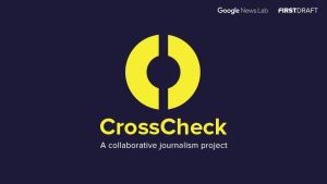 Crosscheck-projektissa on mukana yli 30 ranskalaismediaa, jotka tarkistavat presidentinvaaleihin liittyviä valeuutisia. Crosscheck-projetkin logo