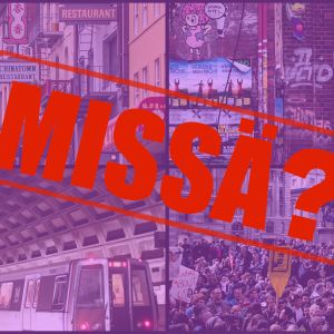 Missä?-teksti neljän kuvan päällä 