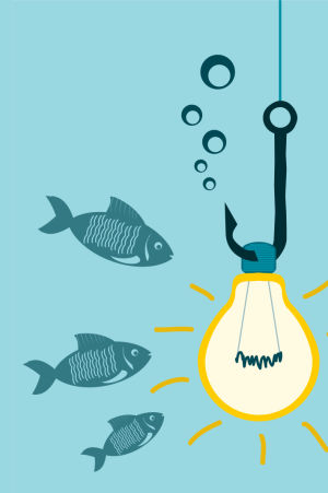 Kaloja katsiomassa syöttiä, joka hehkulamppu.