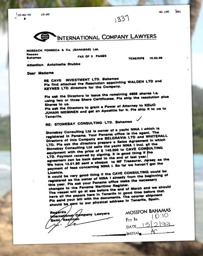 Panama-papereista löytynyt asiakirja.