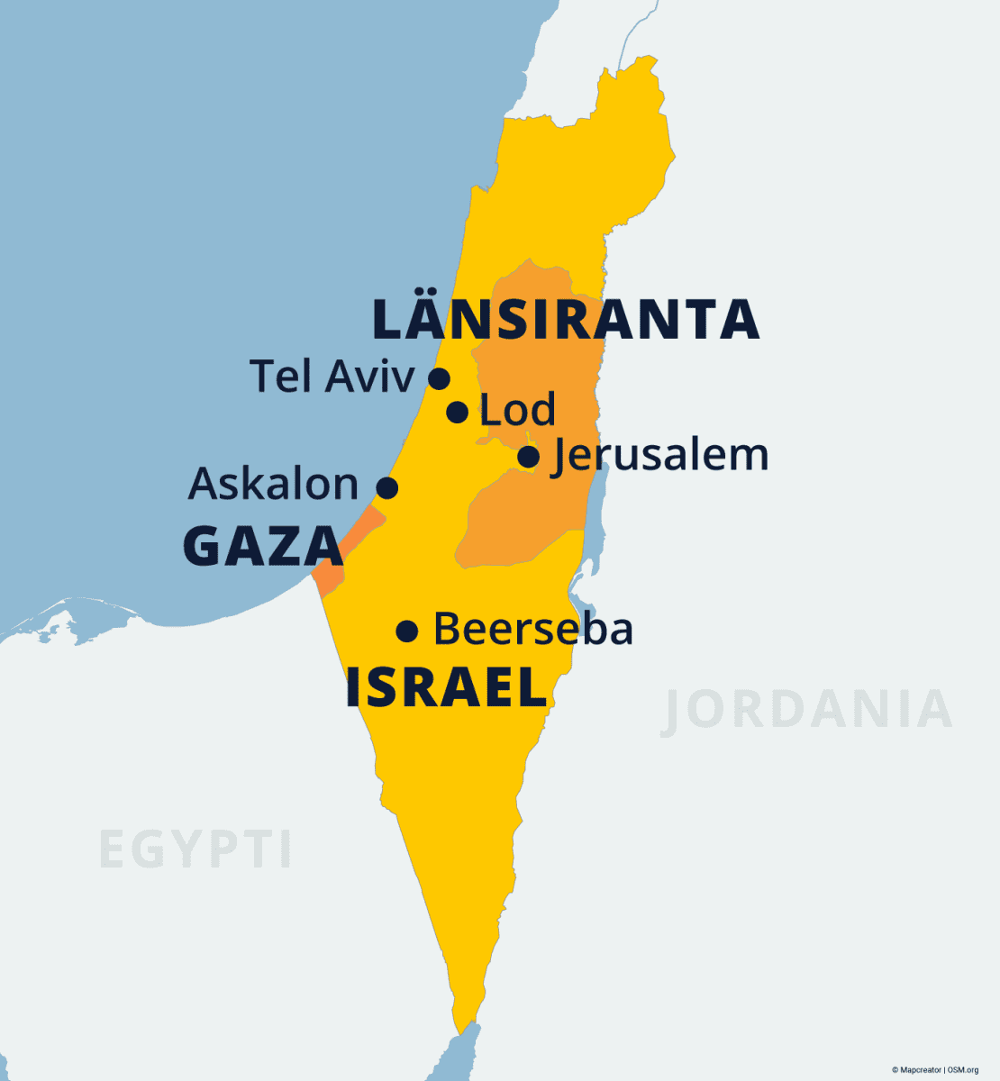 Kartalla Israel, Gaza ja Länsiranta