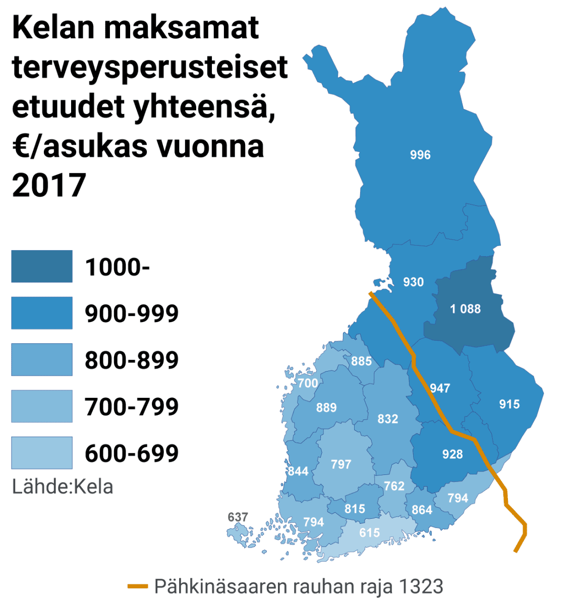 Pähkinäsaaren rauhan raja jakaa edelleen Suomen: idässä ja pohjoisessa  sairastetaan enemmän ja vakavammin