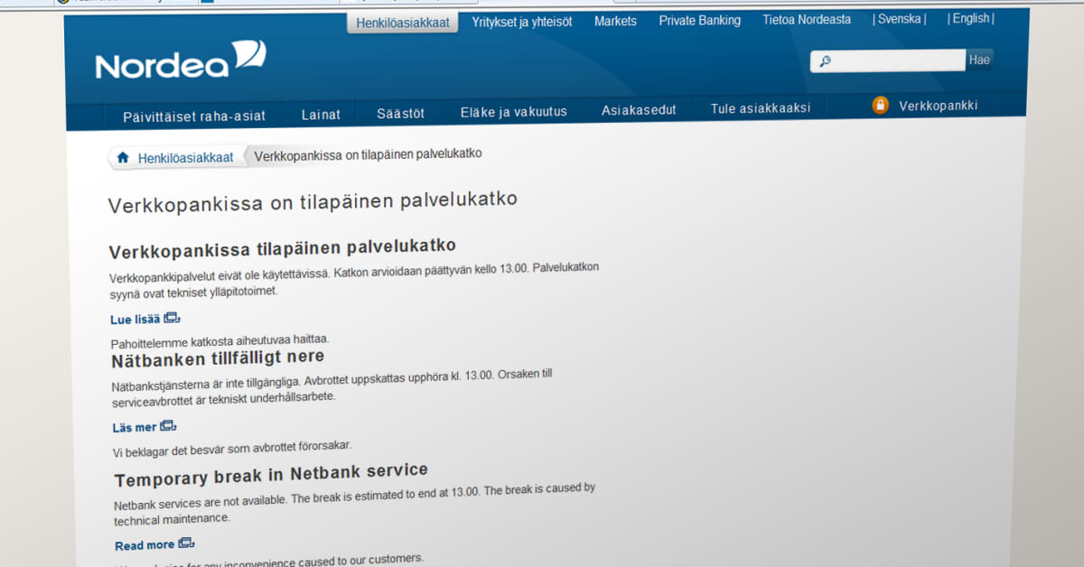 Nordea suffers online banking glitch Yle