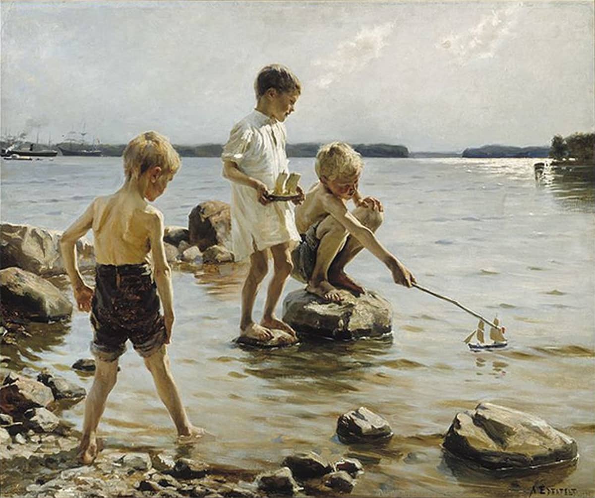 Albert Edelfeltin Leikkiviä poikia rannalla -maalaus.