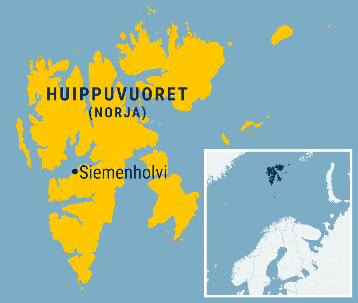 Kartta Siemenholvin sijainnista Huippuvuorilla.