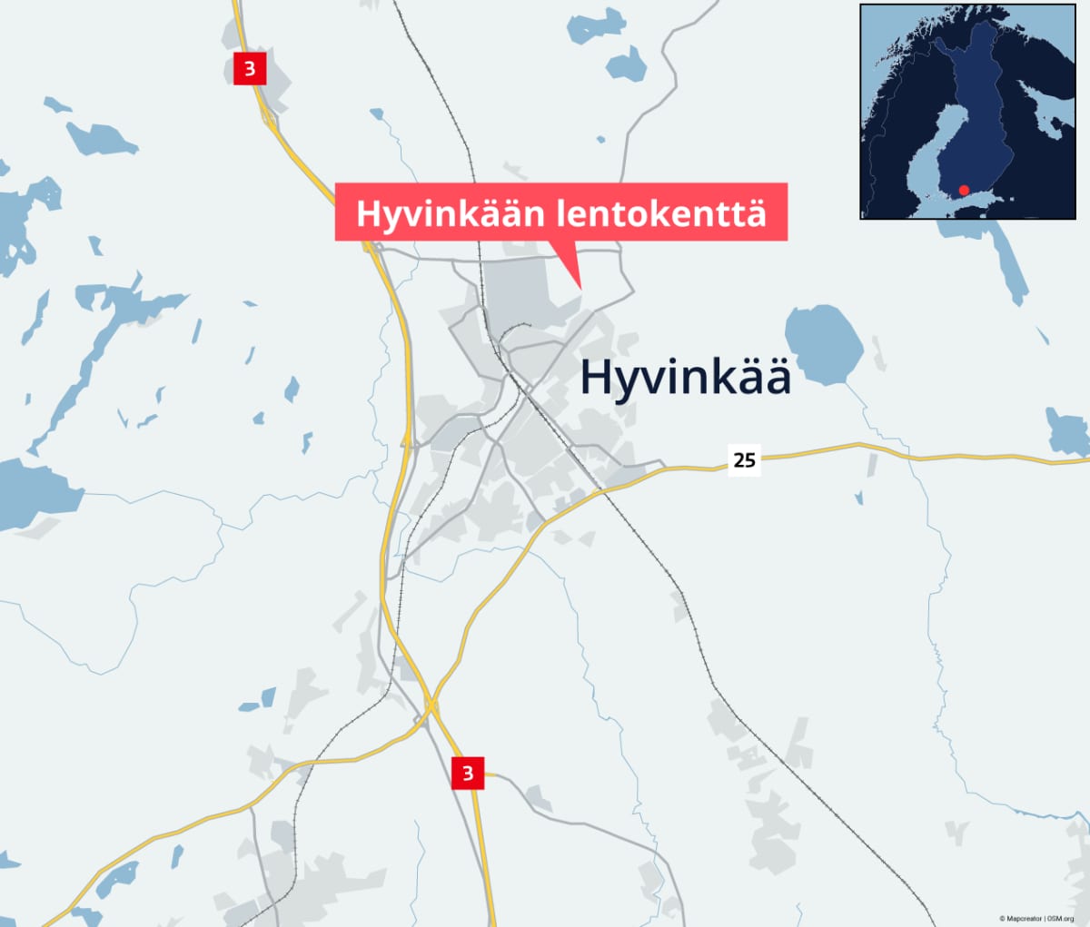 Hyvinkään lentokenttä sijaitsee Hyvinkään keskustan pohjoispuolella.