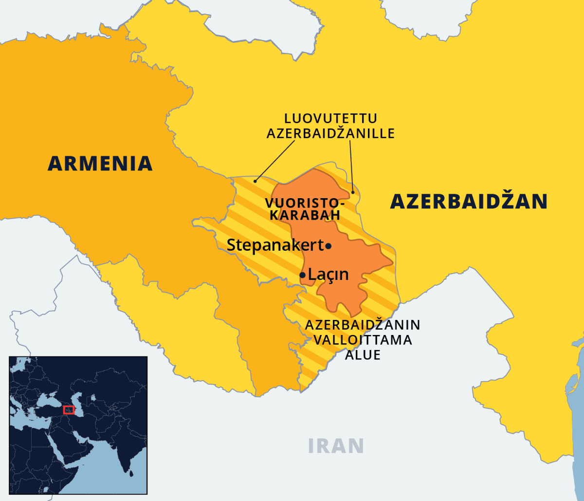 Kartta Vuoristo-Karabahista.