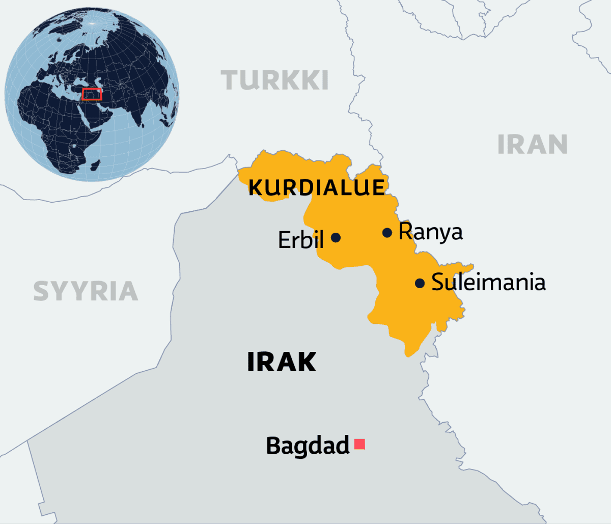Kartalla Kurdialue Irakissa.