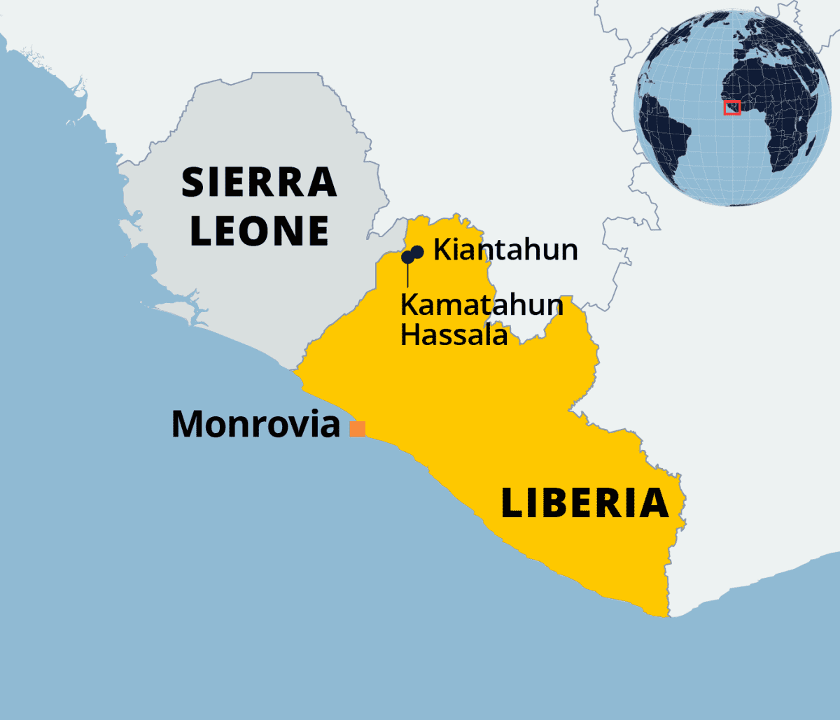 Kartalla Liberia ja naapurimaa Sierra Leone.