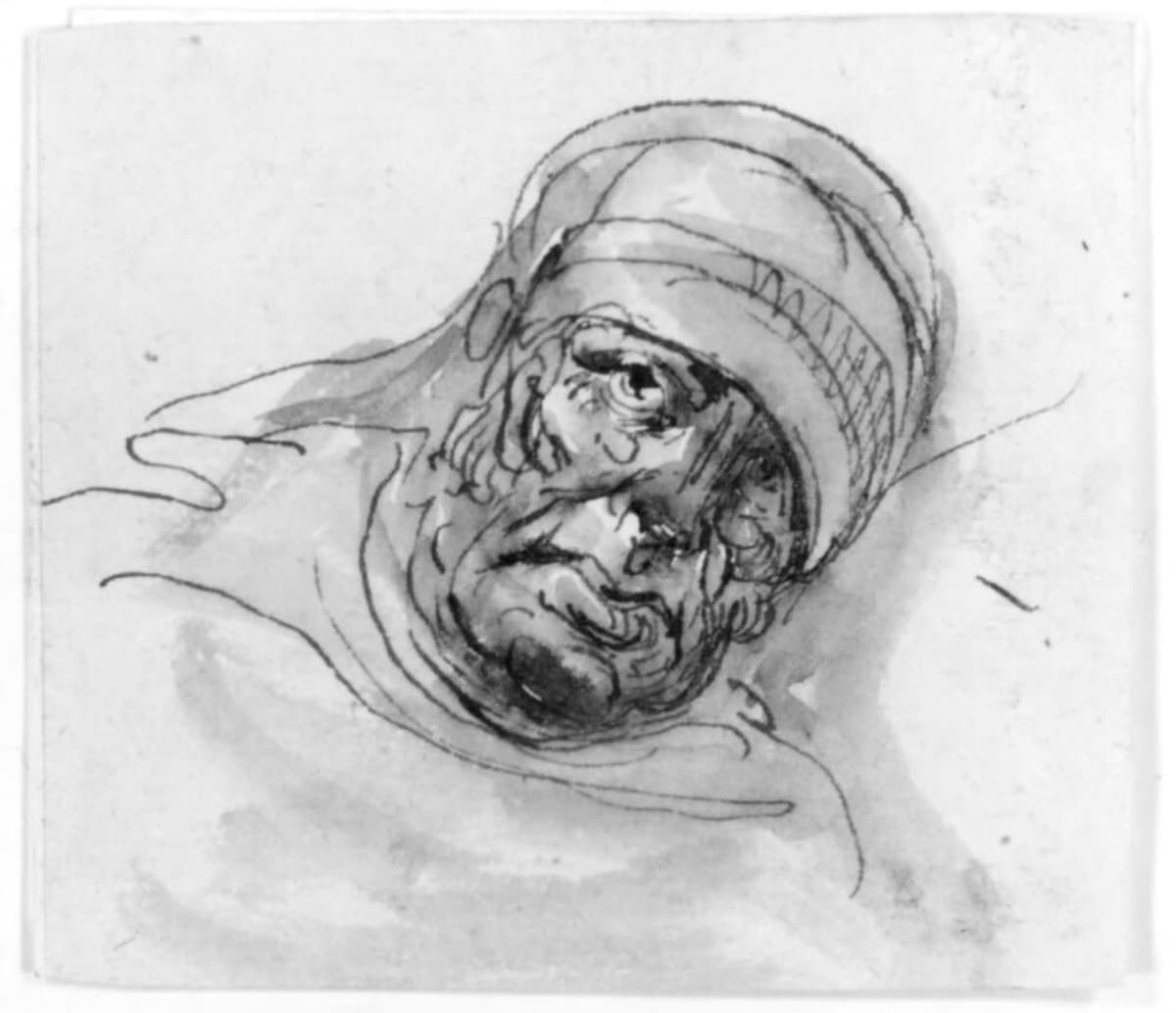 Elias Martinin maalaus Liggande sjuk gubbe i mössa.