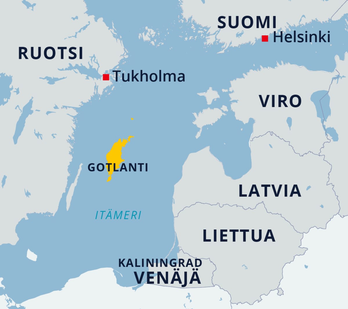 Kartta Gotlannin sijainnista Itämerellä.