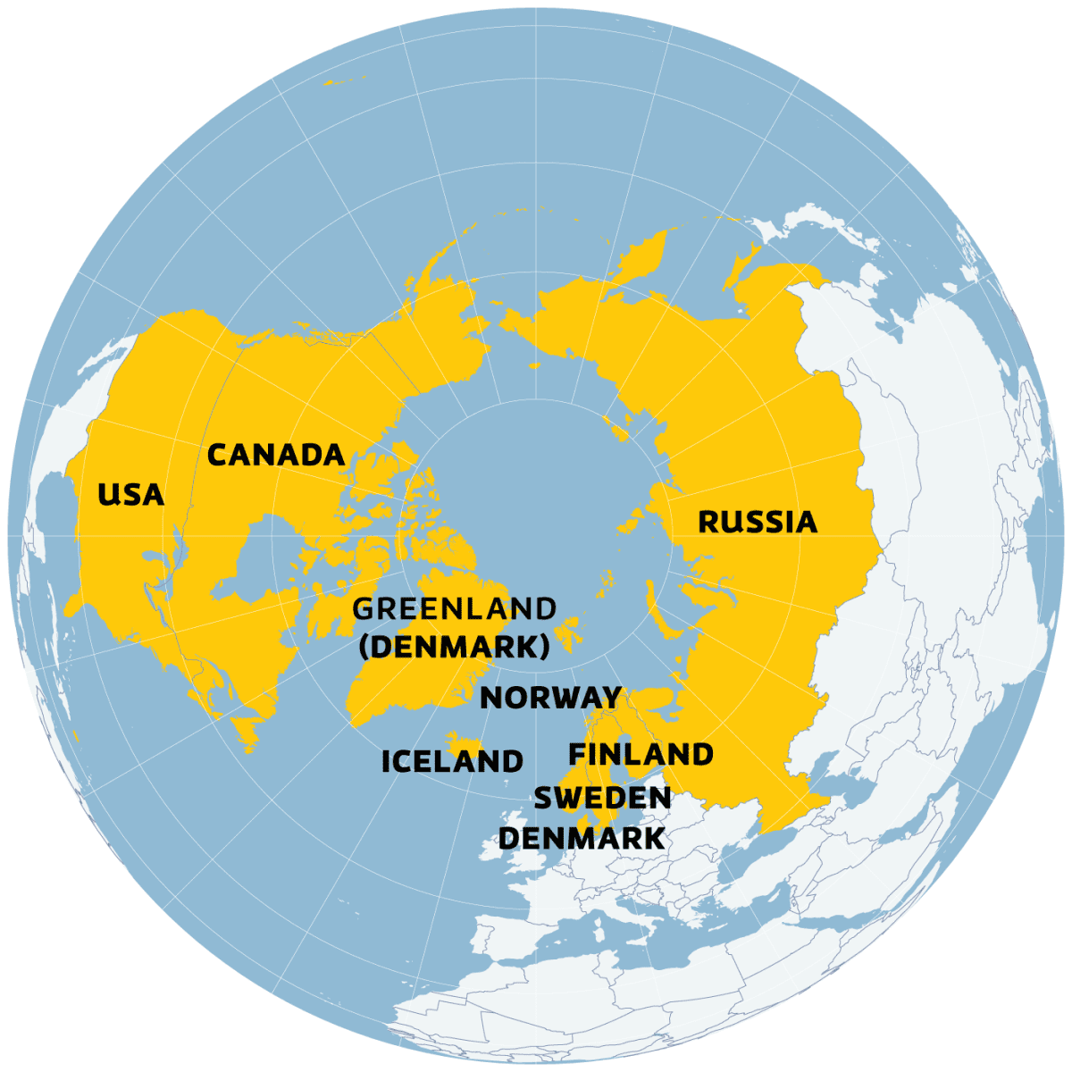 Arktisen neuvoston maat kartalla