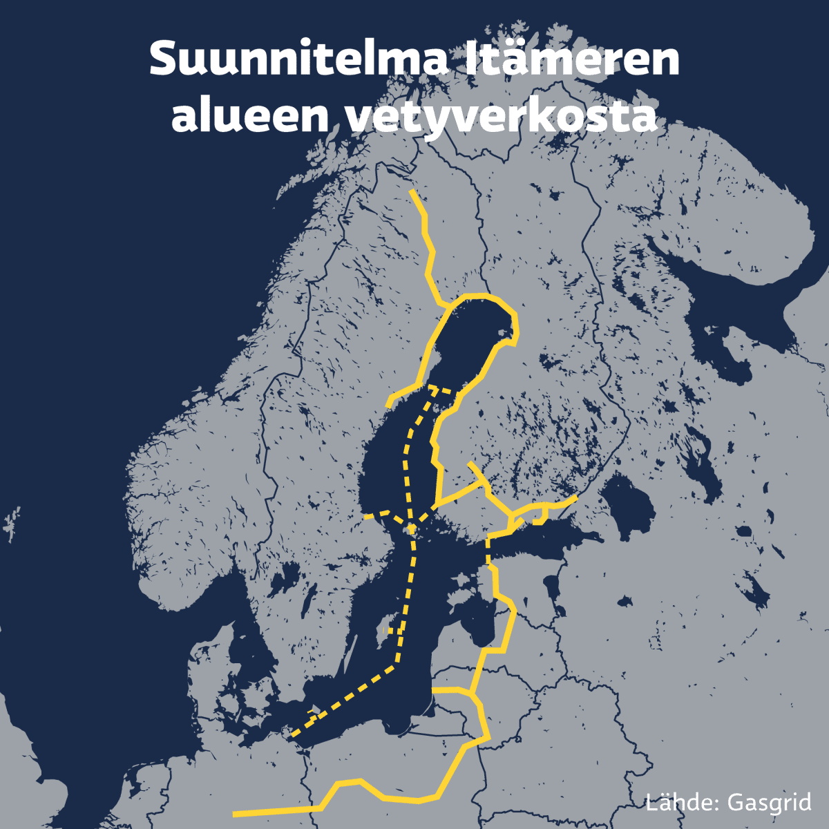 Suomi piirtää hurjia vetyputkisuunnitelmia, mutta rahat ovat vielä  kysymysmerkki – tältä voisi näyttää vetyverkosto Suomesta Eurooppaan