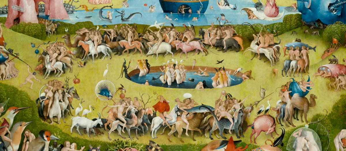 Yksityiskohta Hieronymus Boschin maalauksesta Maallisten ilojen puutarha (1500-1505).