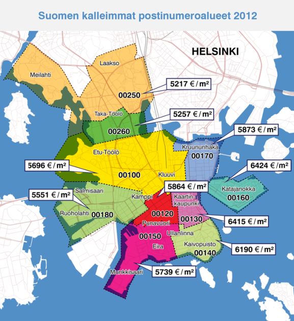 helsinki postinumerot kartta Täällä ovat Suomen kalleimmat neliöt   jopa 10 000 euroa | Yle 