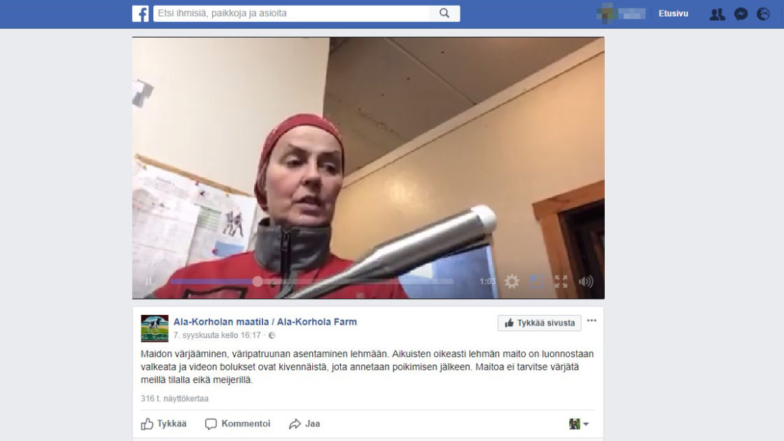 Maitotilallinen kyllästyi salaliittoteorioihin "maidon värjäämisestä" – vastaiskusta Facebookissa tuli välittömästi hitti