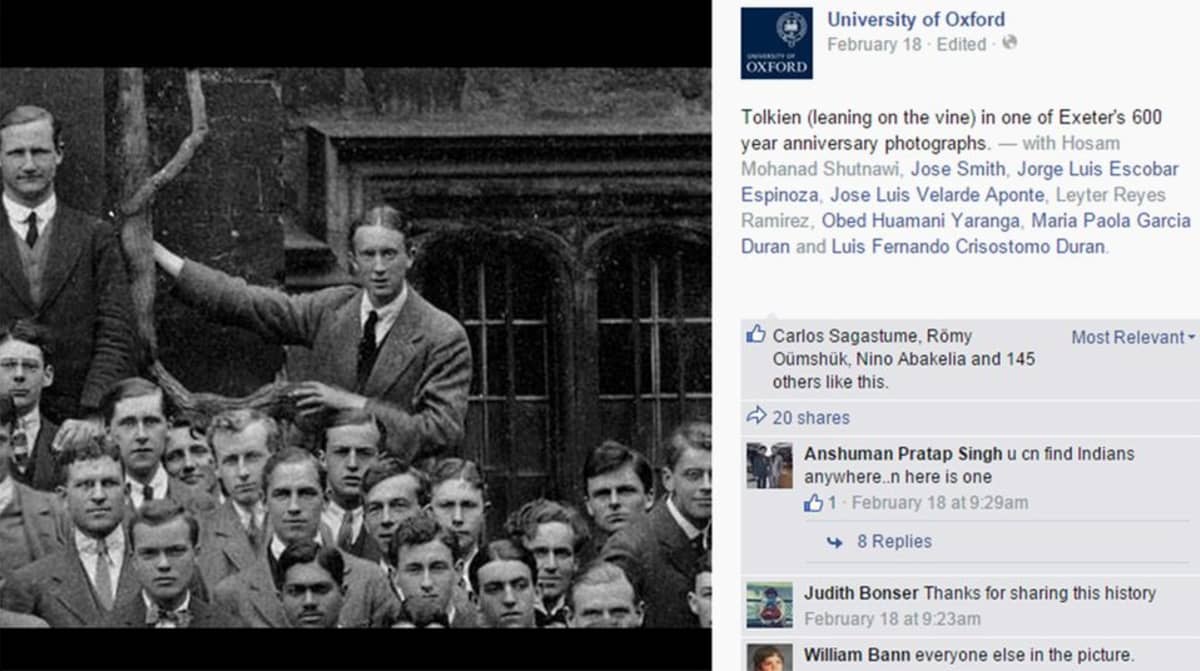 Kuvakaappaus Oxfordin yliopiston Facebook -sivulta