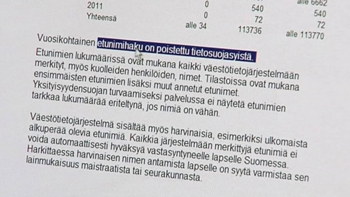 Väestörekisterikeskus paljasti liikaa harvinaisten nimien kantajista | Yle  Uutiset