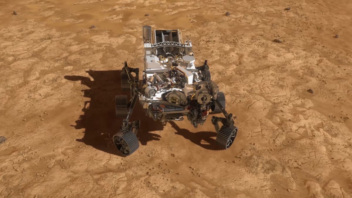 Nasan animaatio Perseverance-mönkijän laskeutumisesta Marsiin