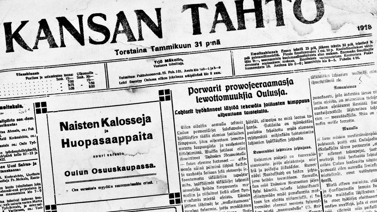 Kansan Tahdon etusivu ennen Oulun valtausta 31.tammikuuta 1918.
