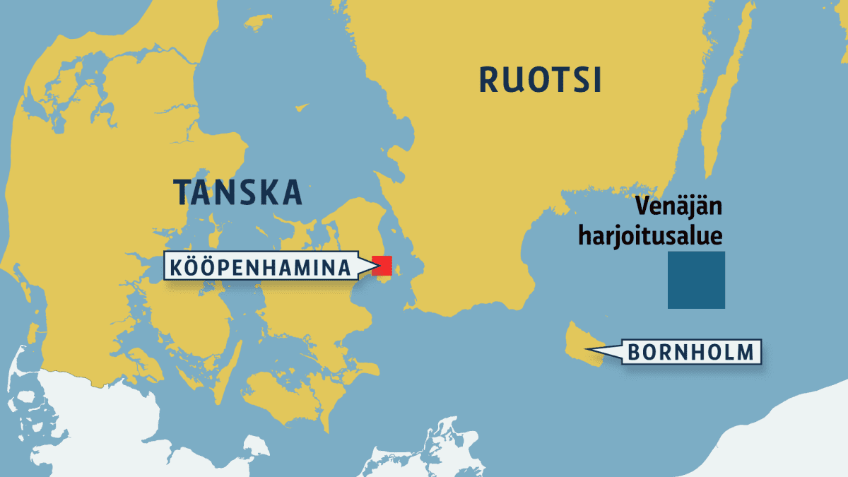 Kartta Venäjän sotaharjoitusalueesta Itämerellä.