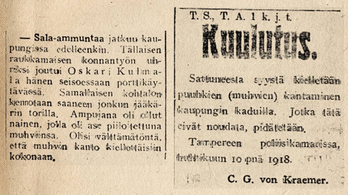 Kaksi lehtileikettä Aamulehdestä huhtikuulta 1918.