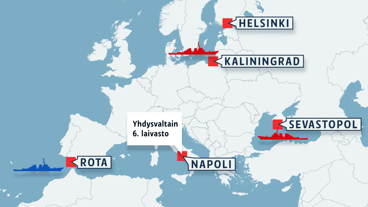 Kartta sota-aluksista Euroopan alueella