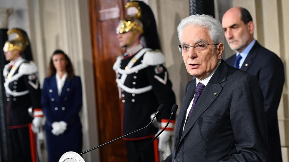 Italian presidentti Sergio Mattarella kertoi hallitusneuvotteluiden kariutumisesta.