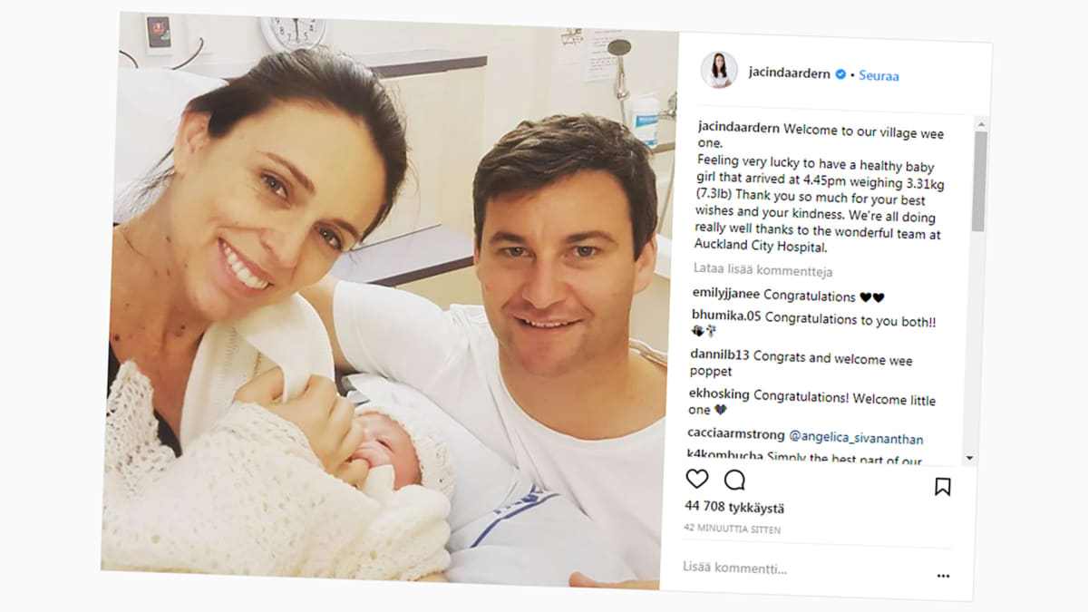 kuvakaappaus instagramista Jacinda Ardernin vauvasta ja vanhemmista
